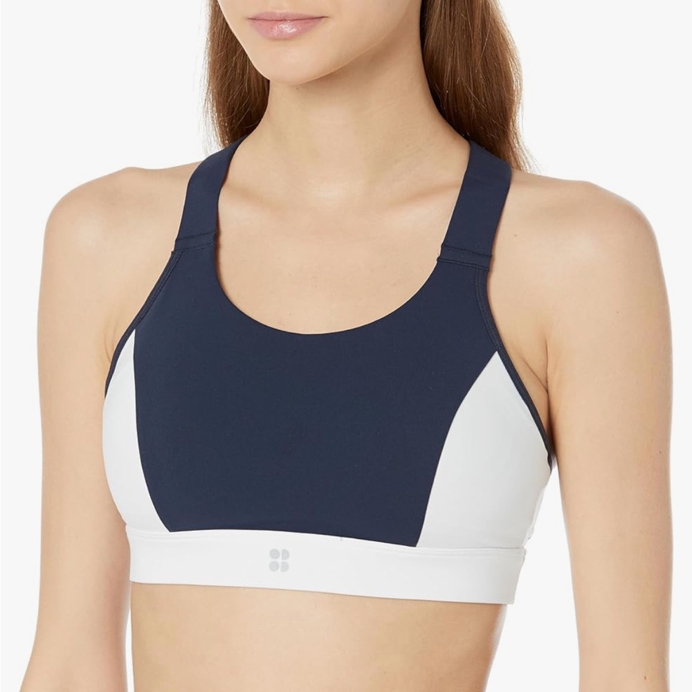Sweaty Betty— Power medium impact sports bra navy blue and white